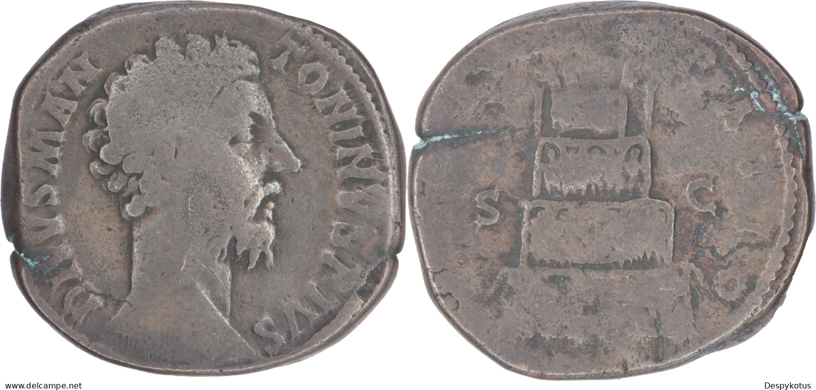 ROME - Sesterce - MARC AURELE - 180 AD - CONSECRATIO - Bucher Funéraire - RIC.662 - 17-218 - Die Antoninische Dynastie (96 / 192)