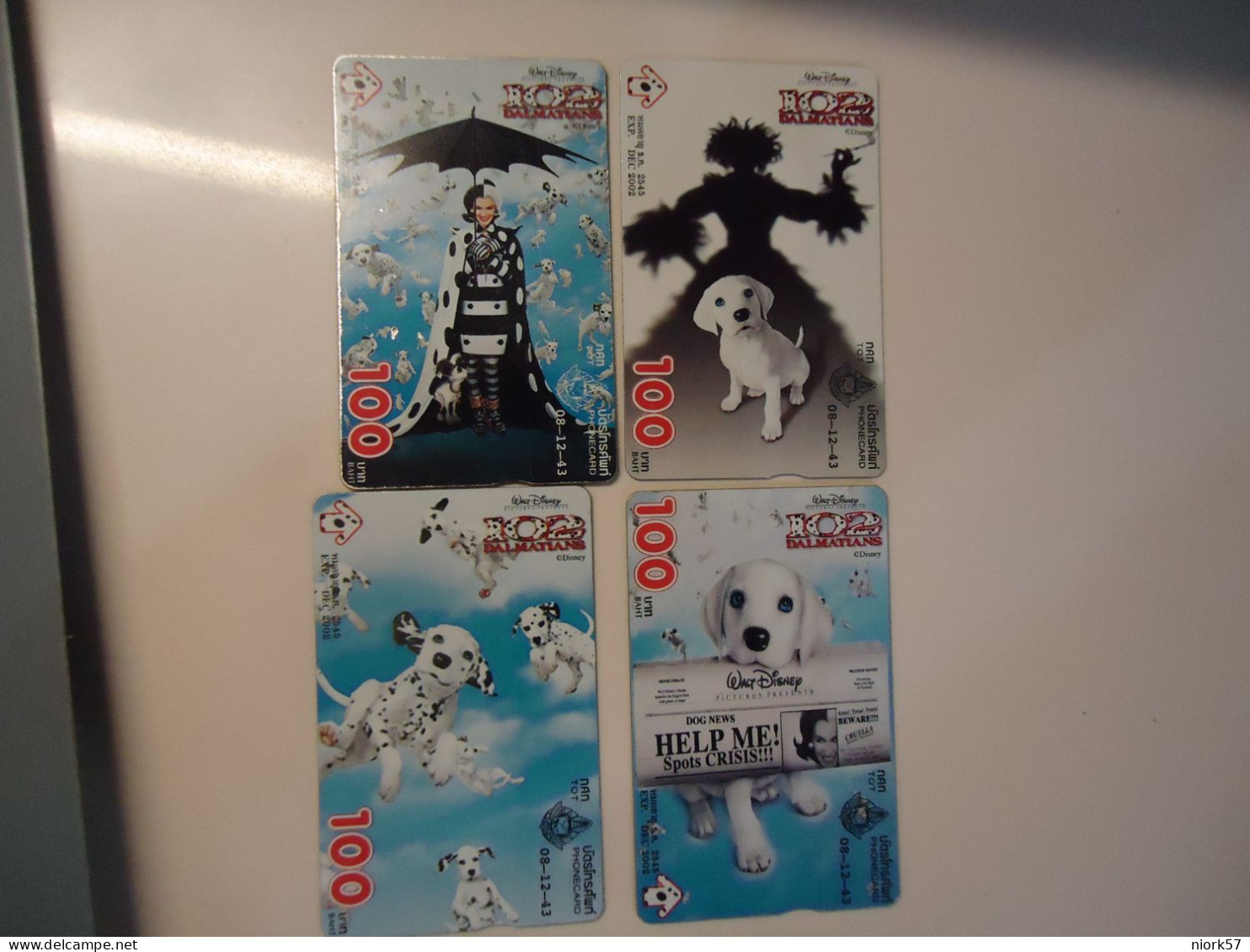 THAILAND USED CARDS OLD MAGNETIC SET 4 DISNEY  DALMATIANS 102 - Disney