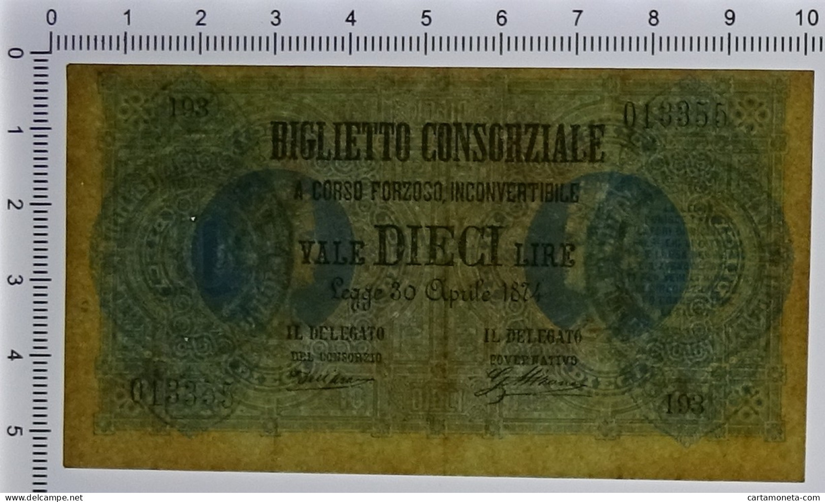 10 LIRE BIGLIETTO CONSORZIALE REGNO D'ITALIA 30/04/1874 BB/SPL - Biglietti Consorziale