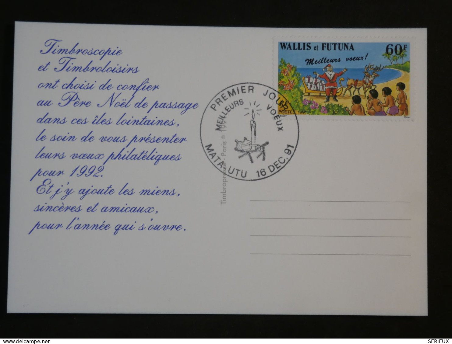 AY0 WALLIS FUTUNA   BELLE CARTE  FDC TIMBROSCOPIE 1991 MATA UTU ++AFF . INTERESSANT+ + - Brieven En Documenten