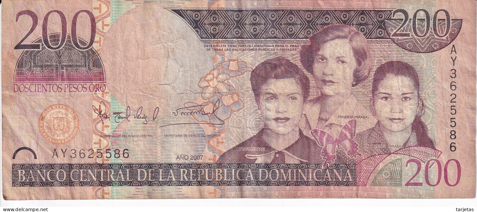 BILLETE DE REP. DOMINICANA DE 200 PESOS ORO DEL AÑO 2007 SERIE AY (BANKNOTE) - Dominicaine