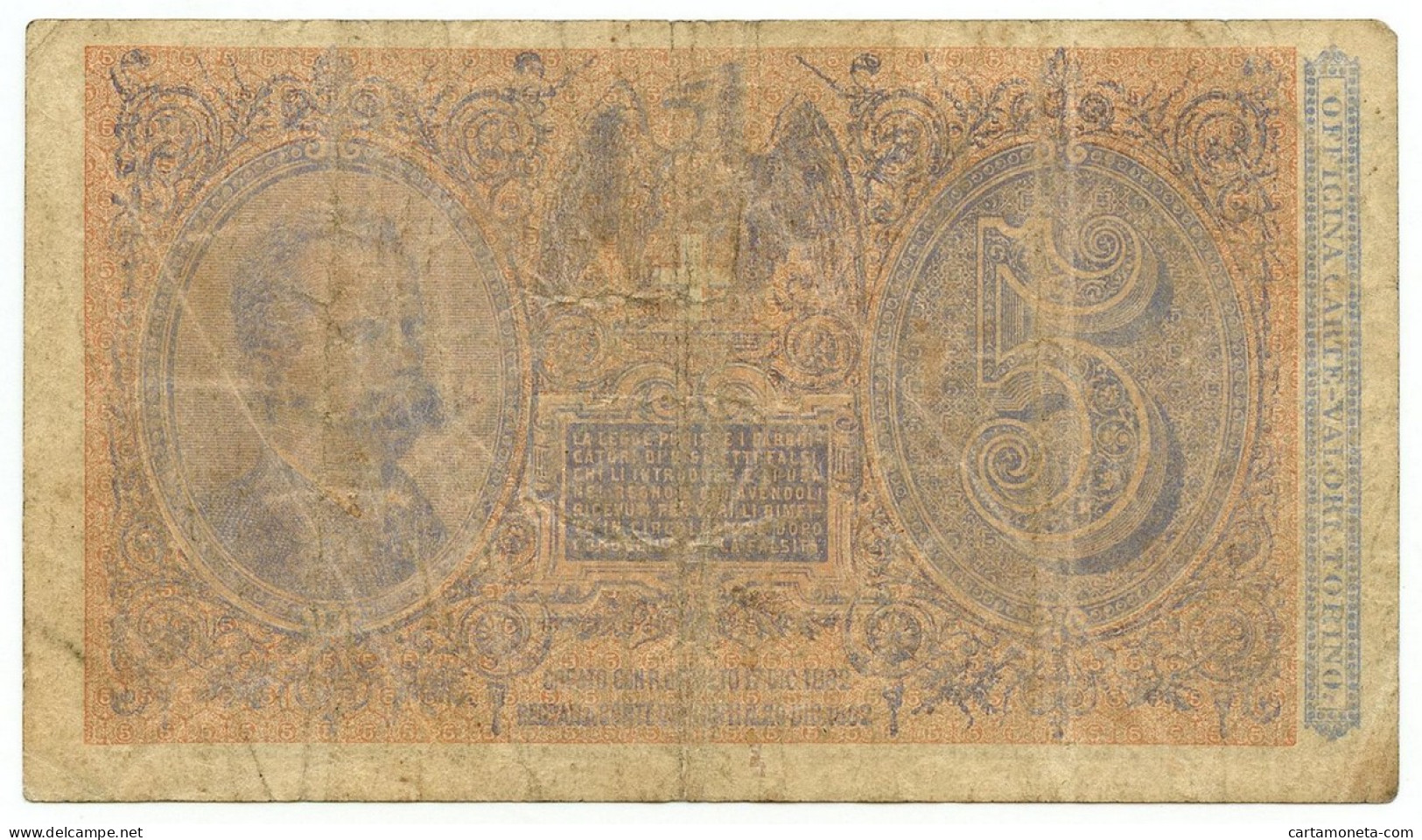 5 LIRE BIGLIETTO DI STATO EFFIGE UMBERTO I 01/03/1883 QBB - Regno D'Italia - Altri