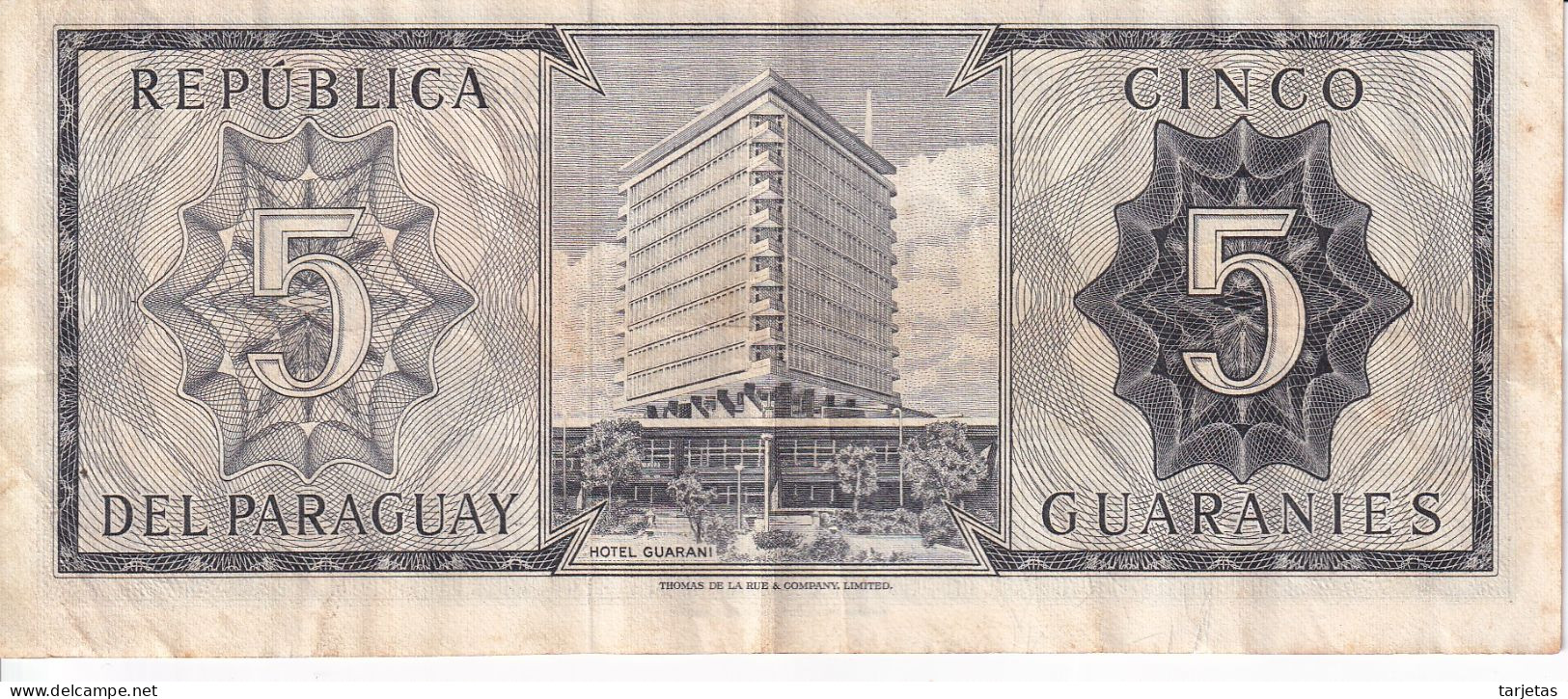 BILLETE DE PARAGUAY DE 5 GUARANIES DEL AÑO 1952 (BANK NOTE) - Paraguay