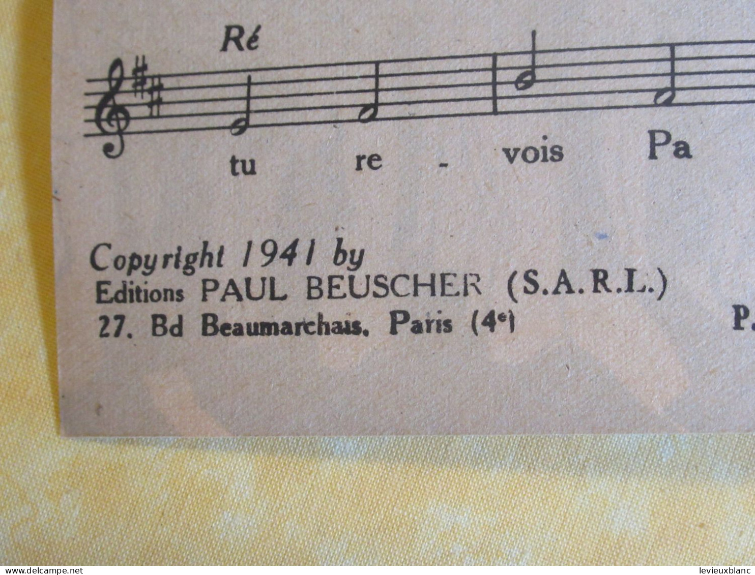 Partition/"Si Tu Revois Paris" /Vincent SCOTTO-H. Kubnick /Paul BEUSCHER / 1941      PART344 - Otros & Sin Clasificación