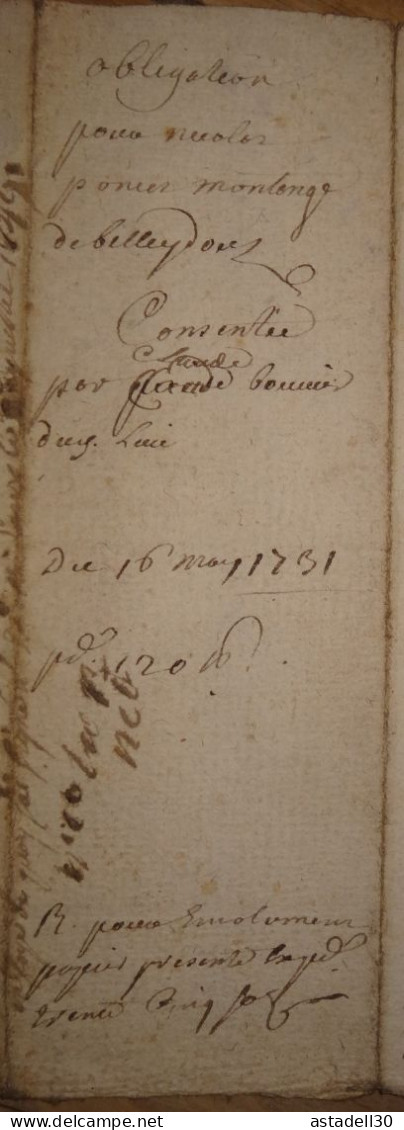 Manuscrit à Dechifrer , Commune De BELLEYDOUX, Obligation - 1731 ........... ACT-9 - Manuscrits