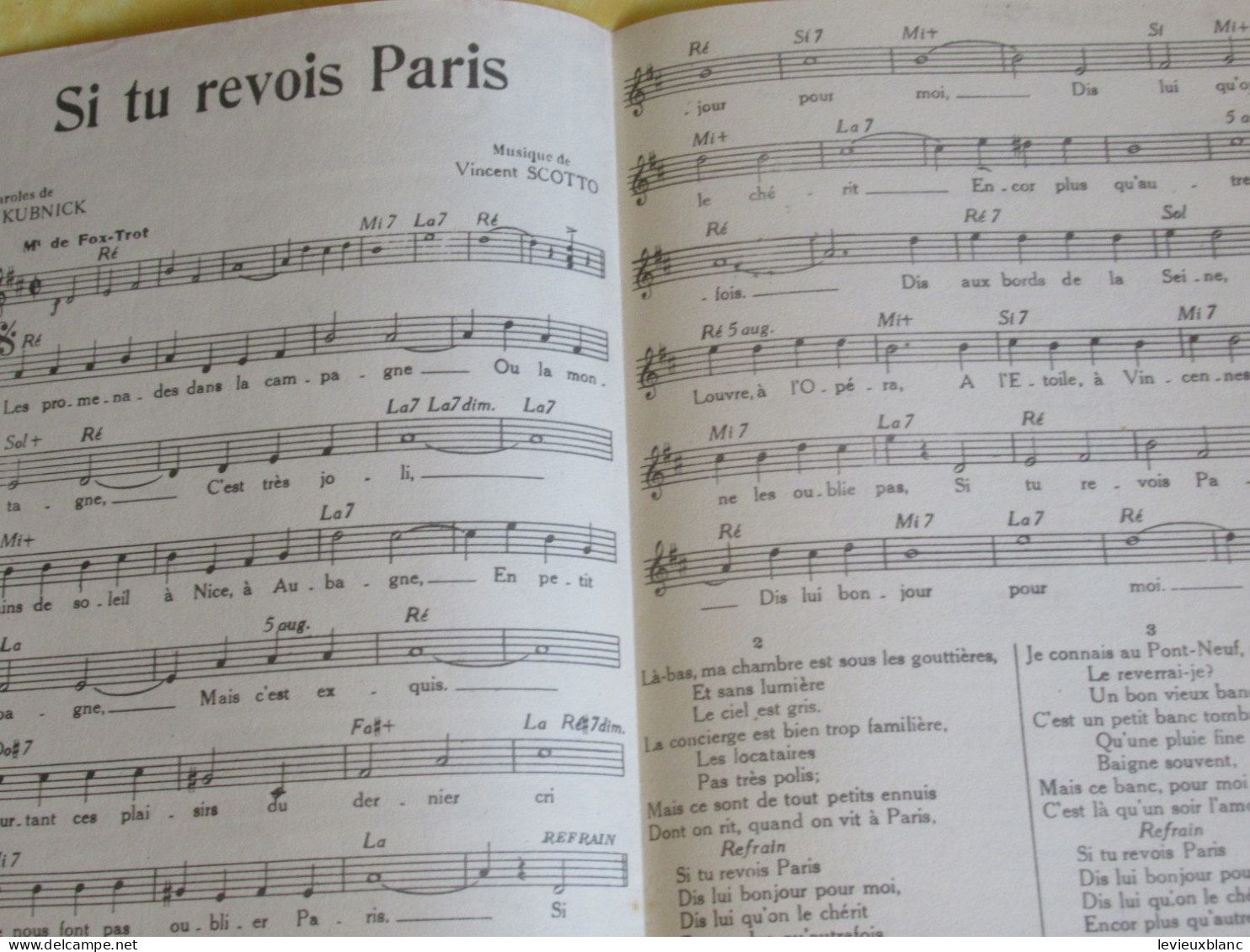 Partition/"Si Tu Revois Paris" /Vincent SCOTTO-H. Kubnick /Paul BEUSCHER / 1941      PART345 - Otros & Sin Clasificación