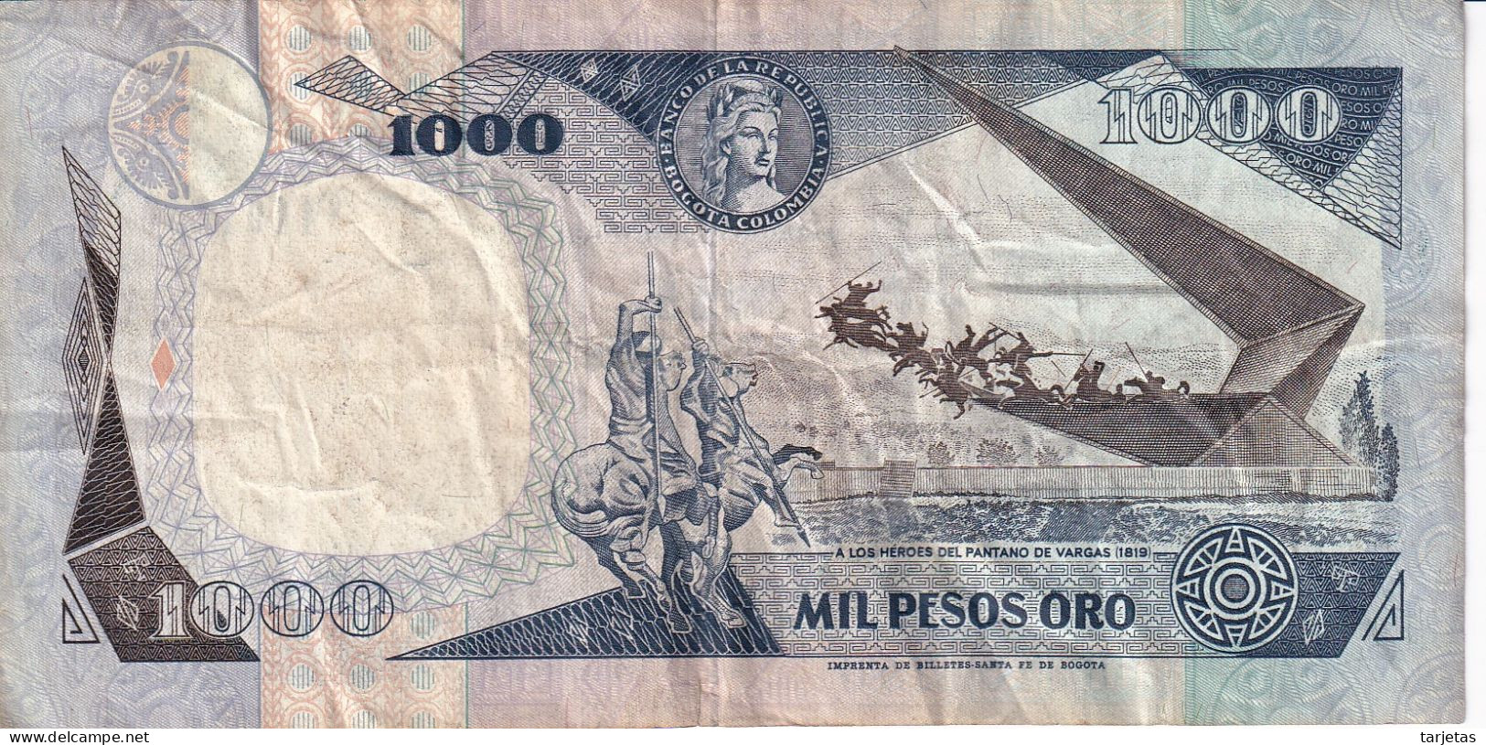 BILLETE DE COLOMBIA DE 1000 PESOS DE ORO DEL AÑO 1992  (BANK NOTE) - Colombie