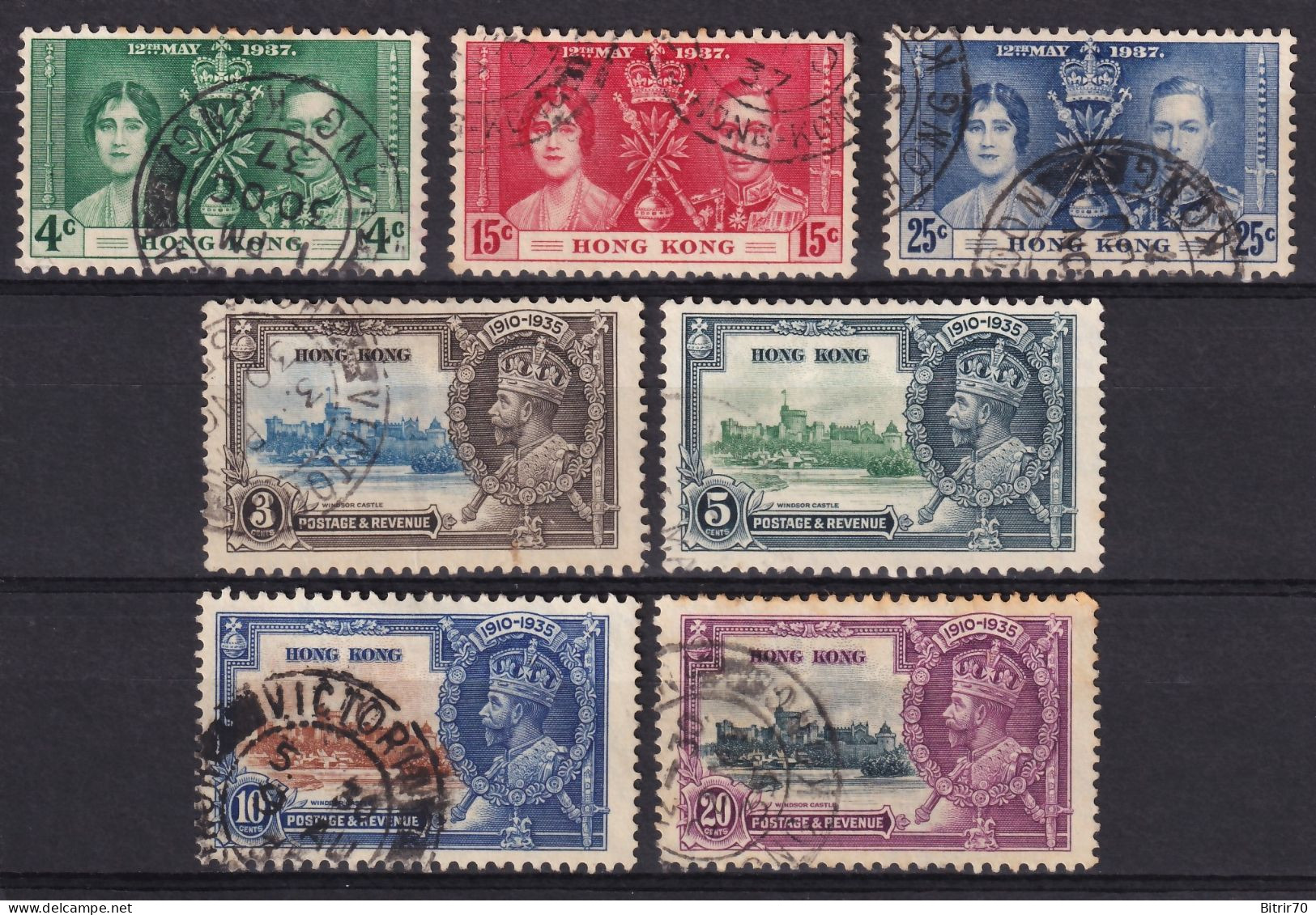 Hong Kong. 1935-1937 Y&T. 132 / 135, 137 / 139, - Usati