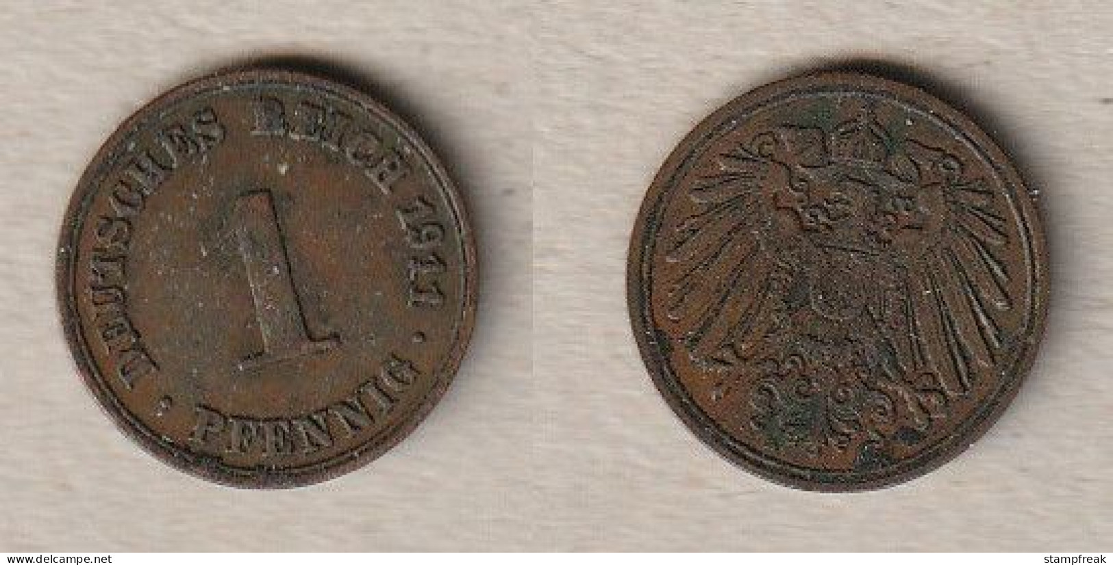 00706) Dt. Kaiserreich, 1 Pfennig 1911A - 1 Pfennig