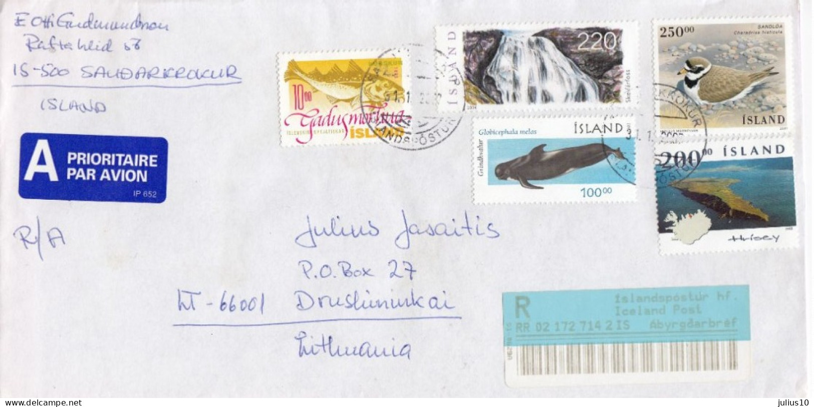 ICELAND 2002 Airmail Registered Letter To Lithuania #208 - Cartas & Documentos