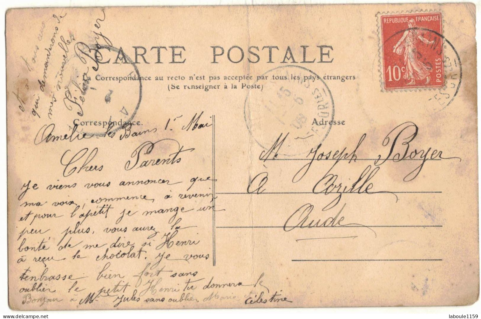 REGION LANGUEDOC ROUSSILLON PYRENEES ORIENTALES : TYPE CATALAN - CAVALIER TOREADOR CIRCULE MILITARIA AZILLE AUDE EN 1908 - Languedoc-Roussillon
