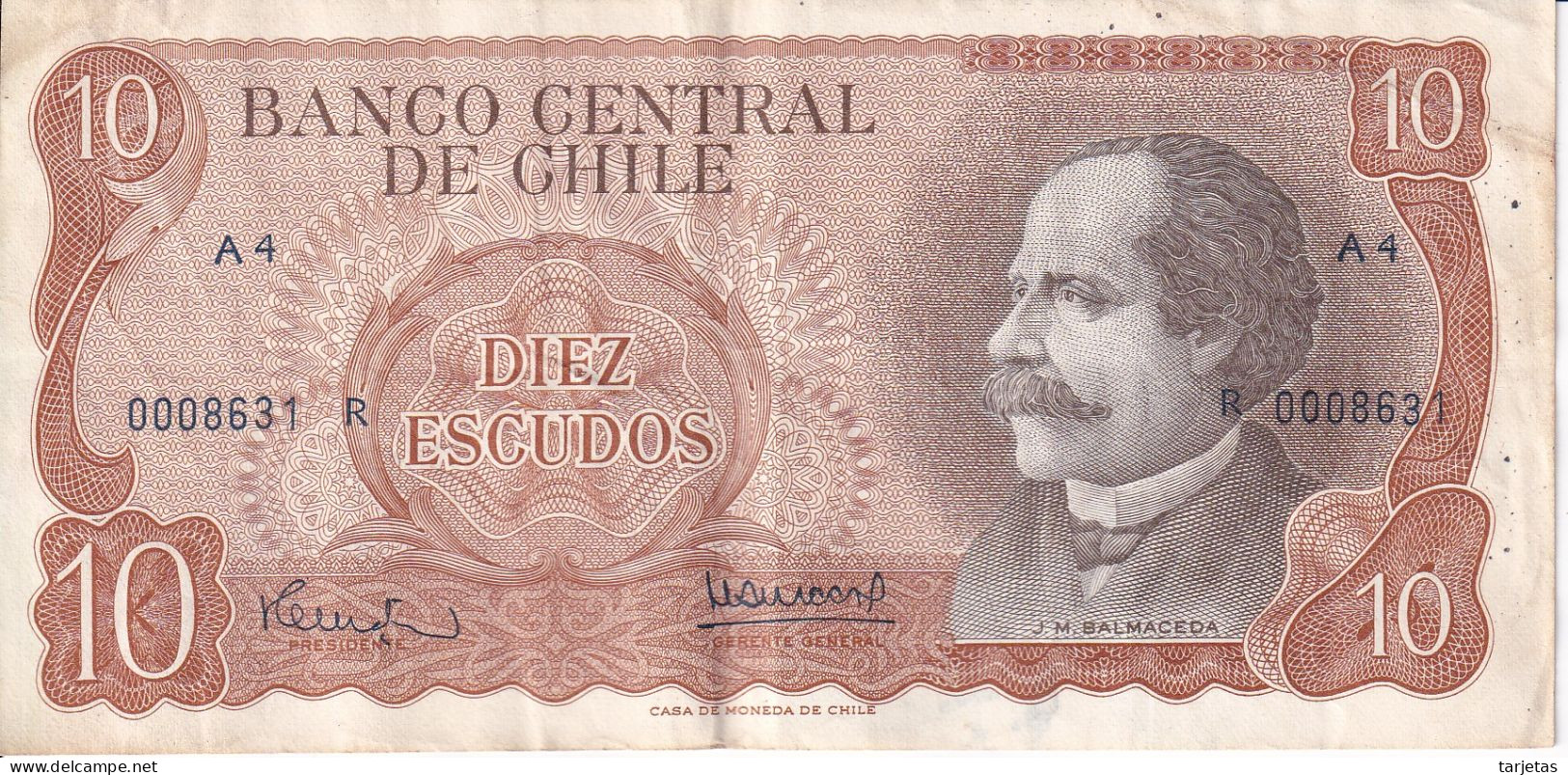 REPLACEMENT - BILLETE DE CHILE DE 10 PESOS DE BALMACEDA DEL AÑO 1970  (BANKNOTE) REEMPLAZO - Chili