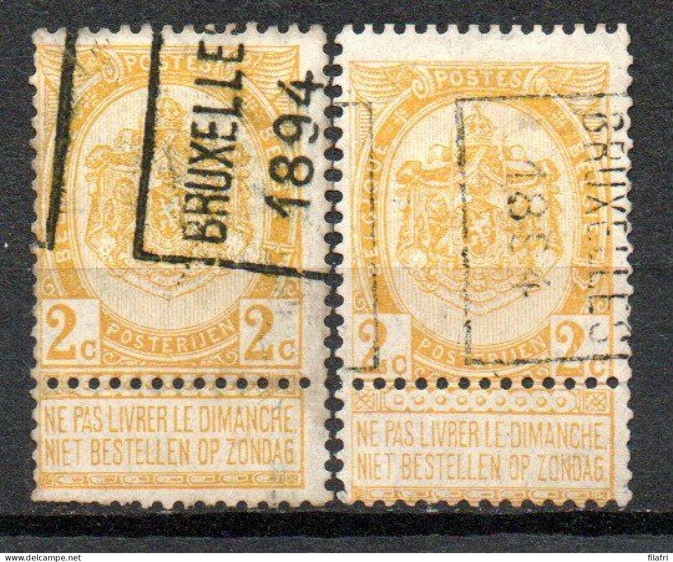 9 Voorafstempeling Op Nr 54 - BRUXELLES 1894 -  Positie A & B - Roller Precancels 1894-99