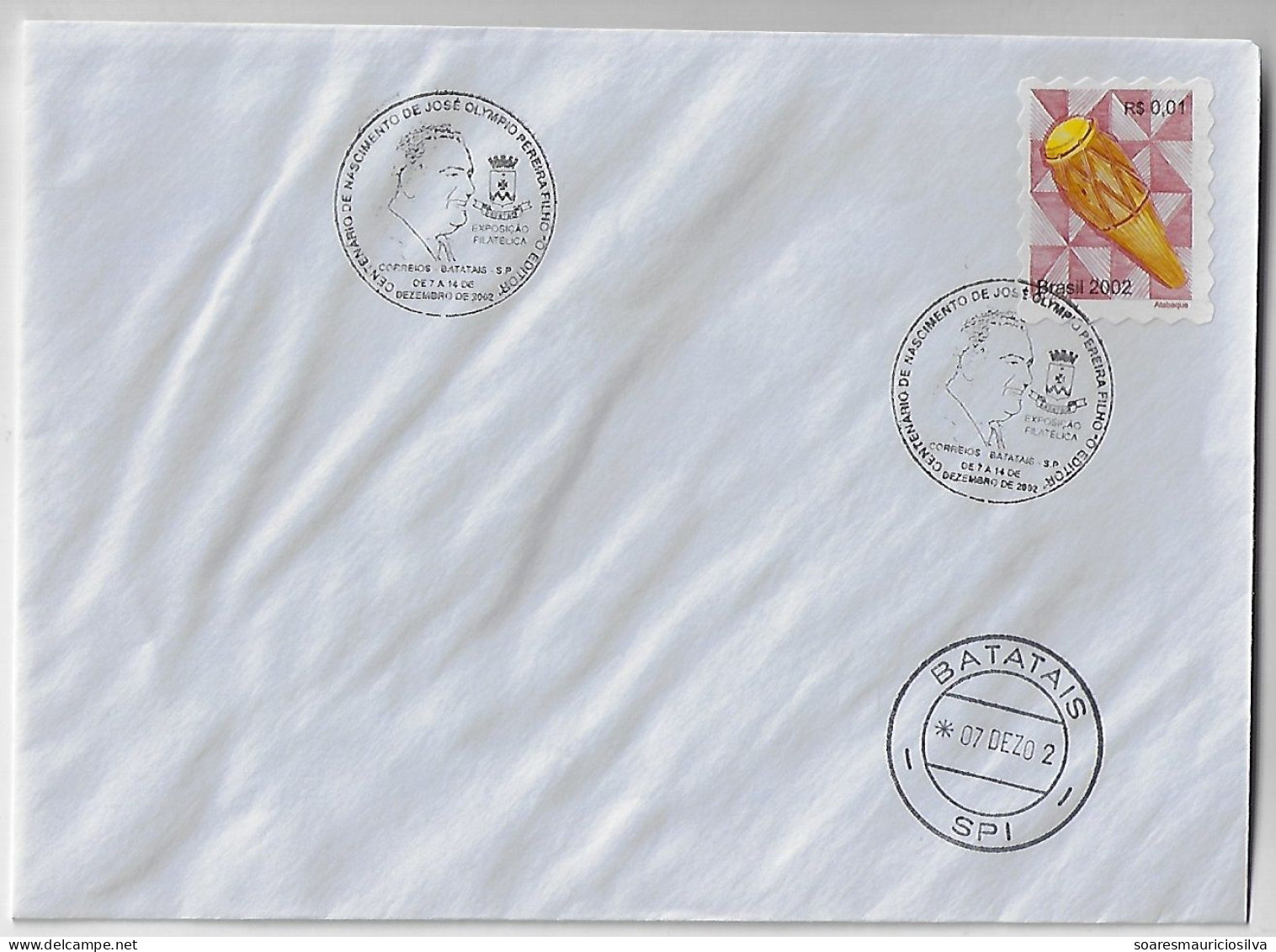 Brazil 2002 Cover Commemorative Cancel Birth Centenary Of José Olympio Pereira Filho Editor From Batatais - Covers & Documents