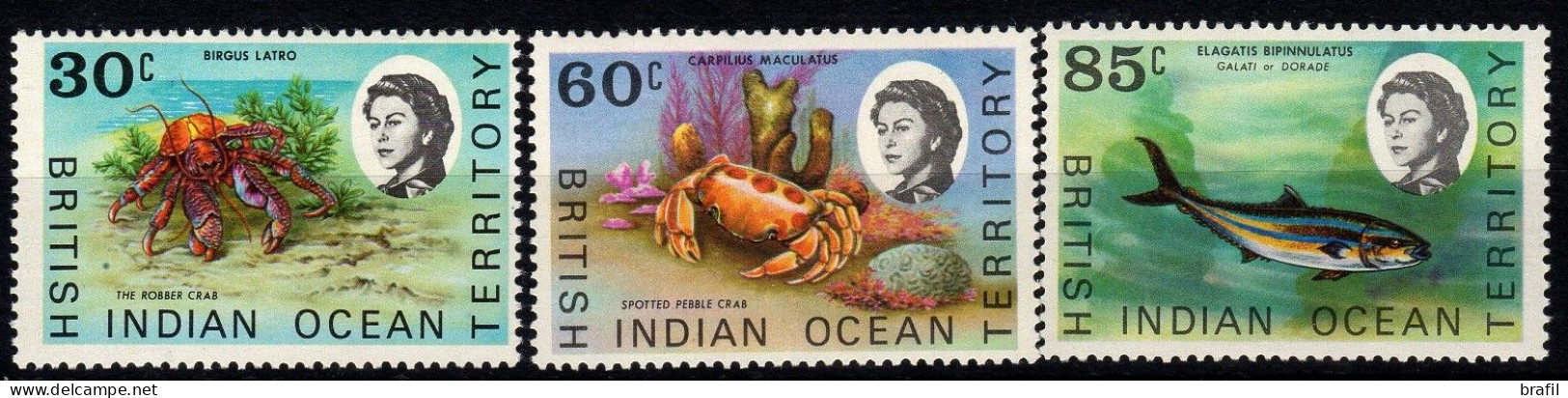 1970 Territorio Britannico Oceano Indiano, Pesci Poissons Crostacei Crustaces , Serie Completa Nuova (**) - Territorio Británico Del Océano Índico