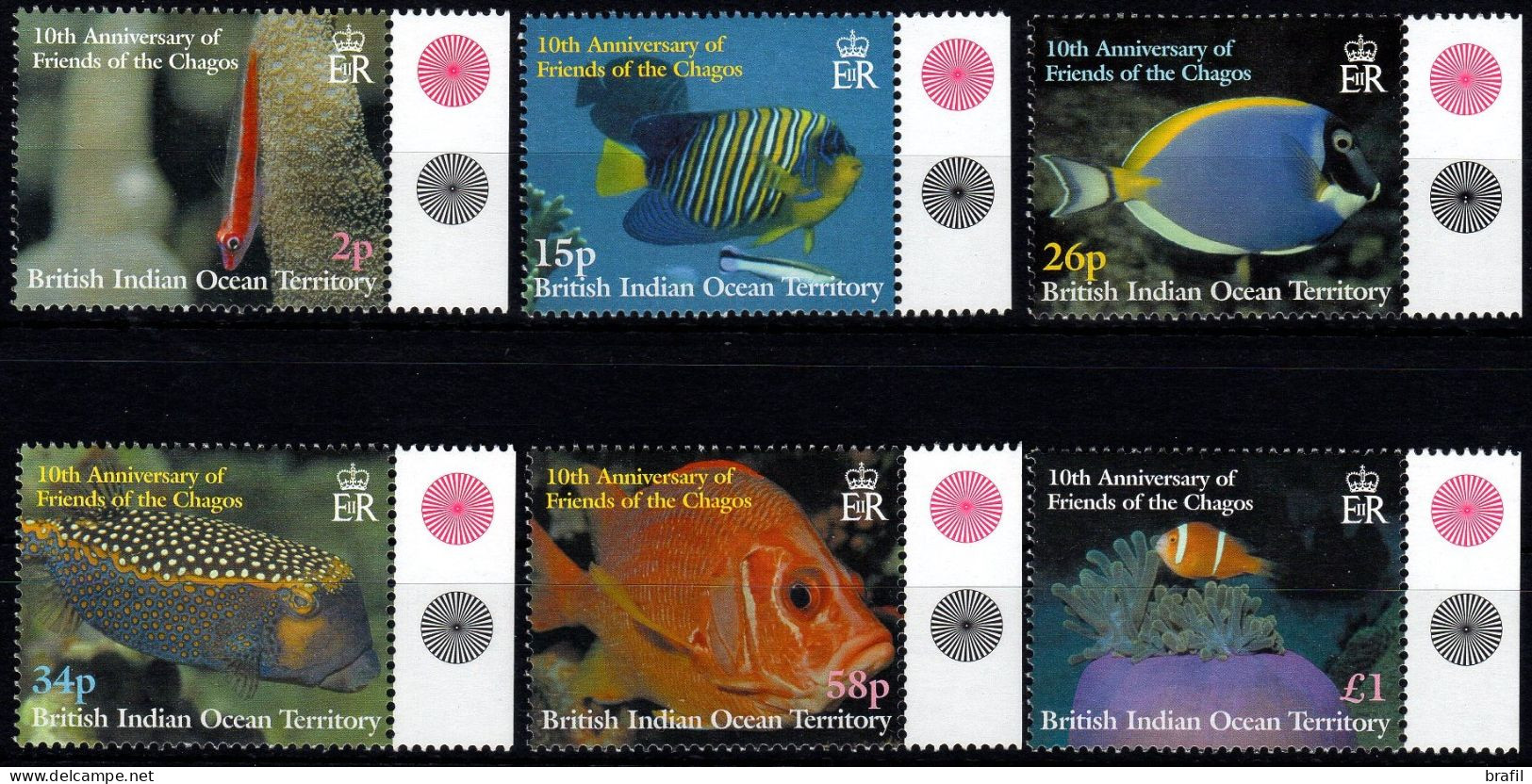 2002 Trritorio Britannico Oceano Indiano, Pesci Poissons , Serie Completa Nuova (**) - Britisches Territorium Im Indischen Ozean