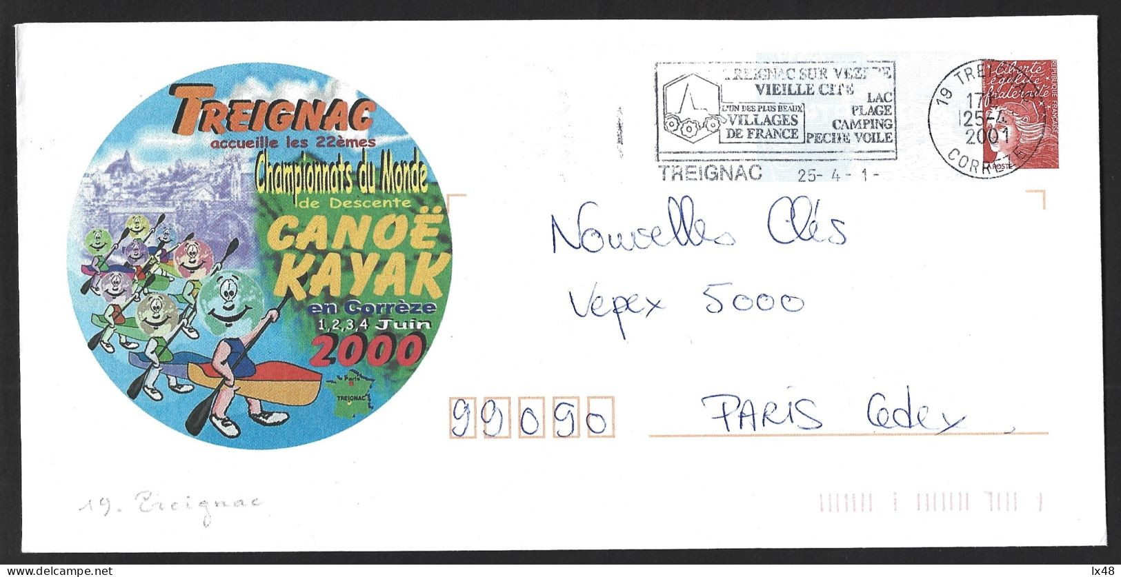 Canoe. Kayak. 2000 Monde Kayak Championship, In Corrèze, Treignac, France. Letter Stationery. Kanu. Kajak. Monde-Kajak-M - Canoë