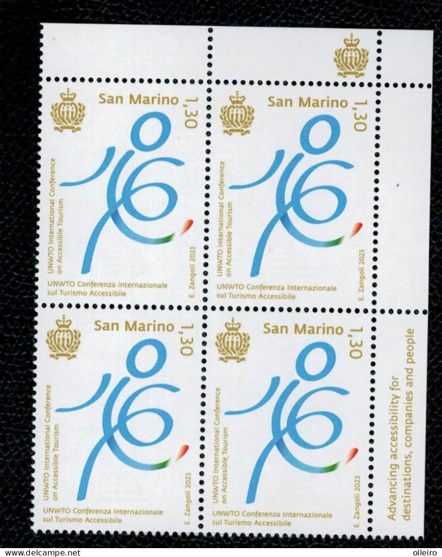 San Marino 2023 UNWTO Conferenza Internazionale Sul Turismo Accessibile 1v In Quartina Complete Set ** MNH - Nuovi