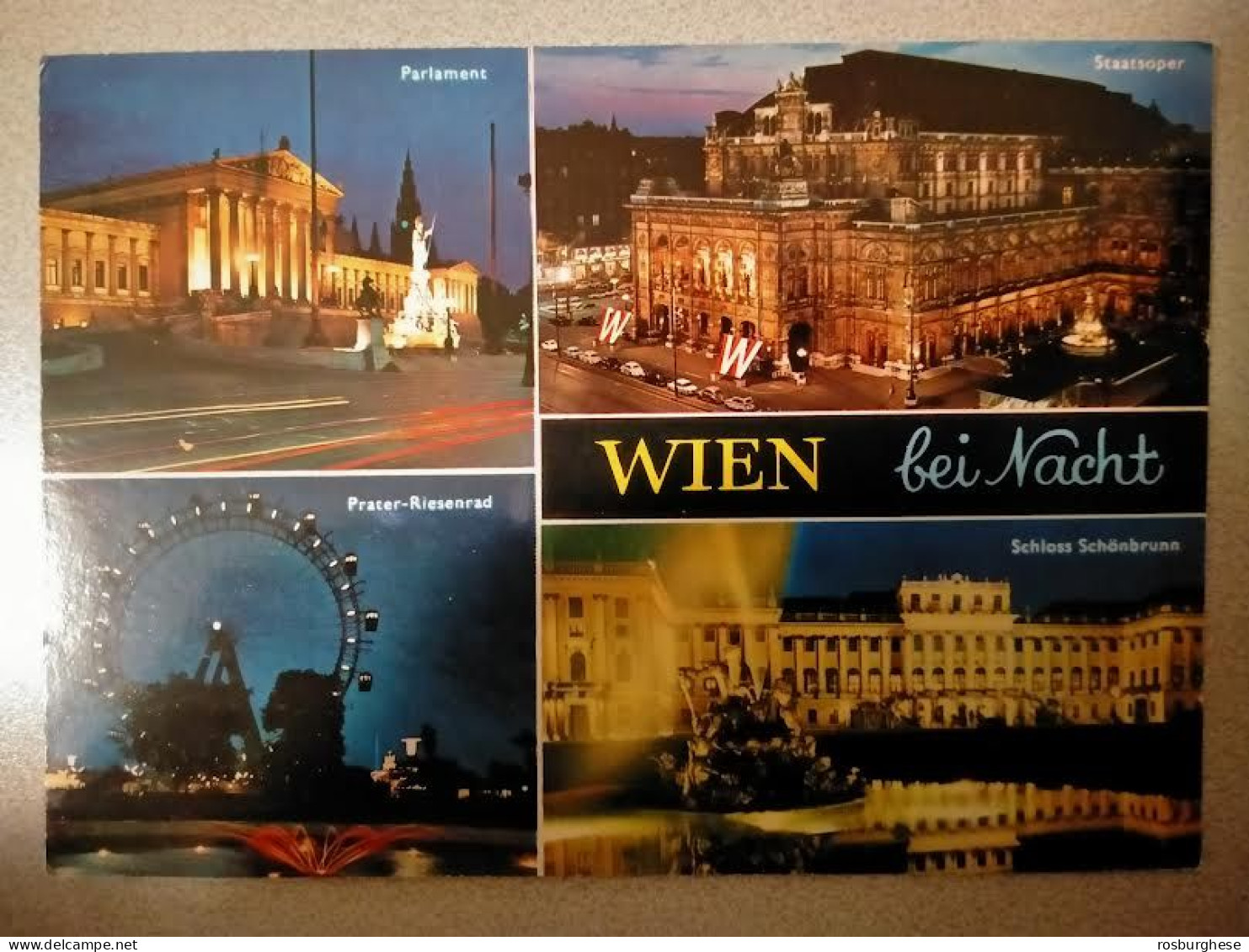 Cartolina Vienna Notte 4 Vedute FG VG - Prater