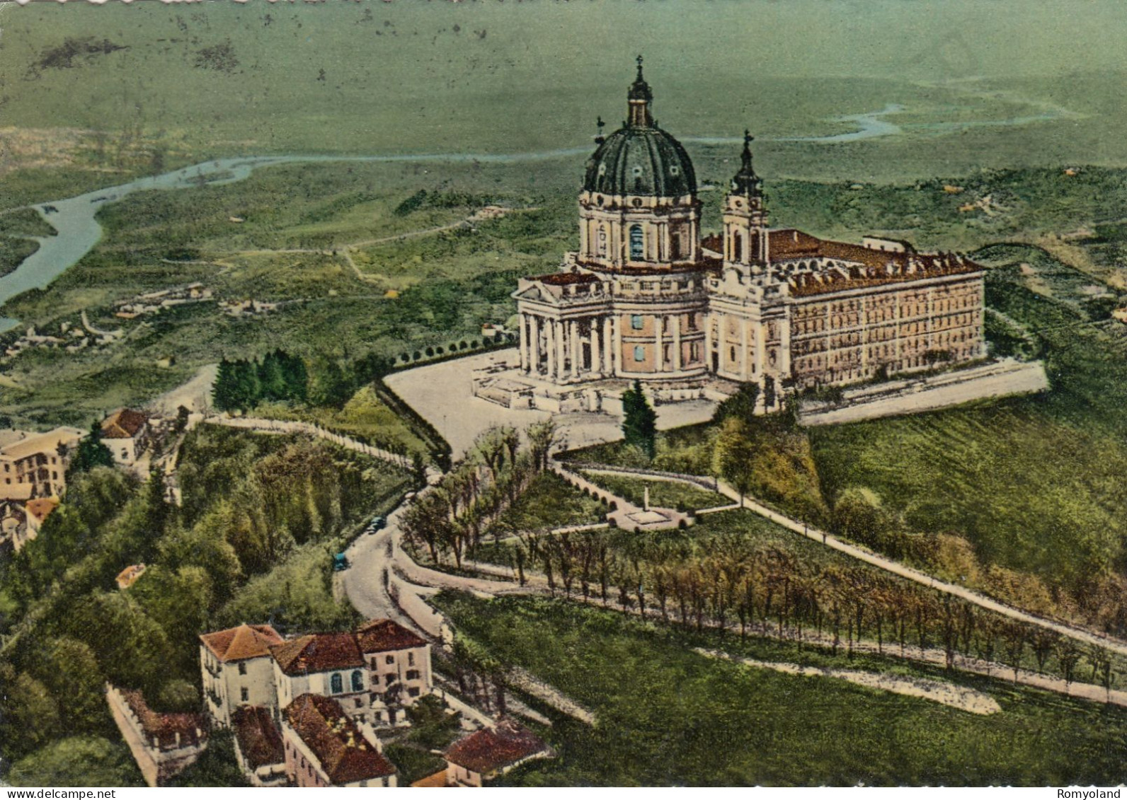 CARTOLINA  TORINO,PIEMONTE-BASILICA SUPERGA DALL'AEREO-STORIA,CULTURA,MEMORIA,RELIGIONE,IMPERO ROMANO,VIAGGIATA 1959 - Churches