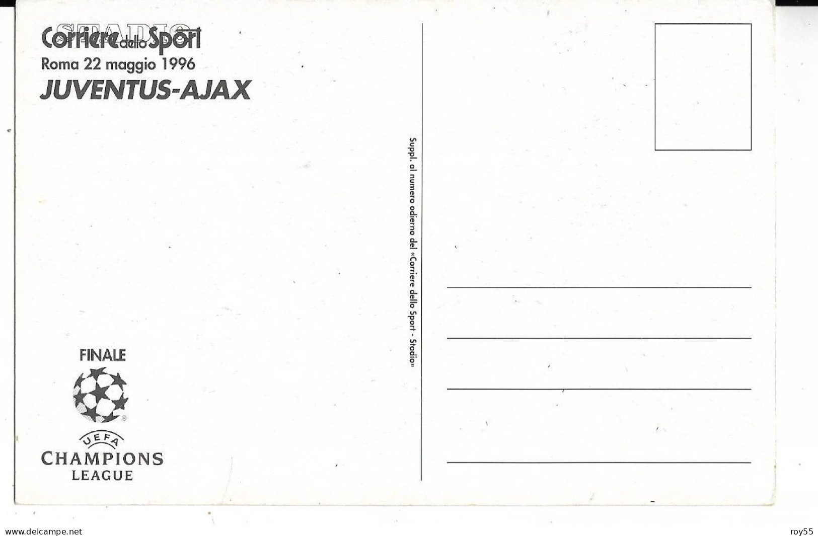 Stadio Stade Stadium Estadio Olimpico Roma Cartolina Ricordo Finale Champions League 1996 Juventus Ajax (v.retro) - Soccer