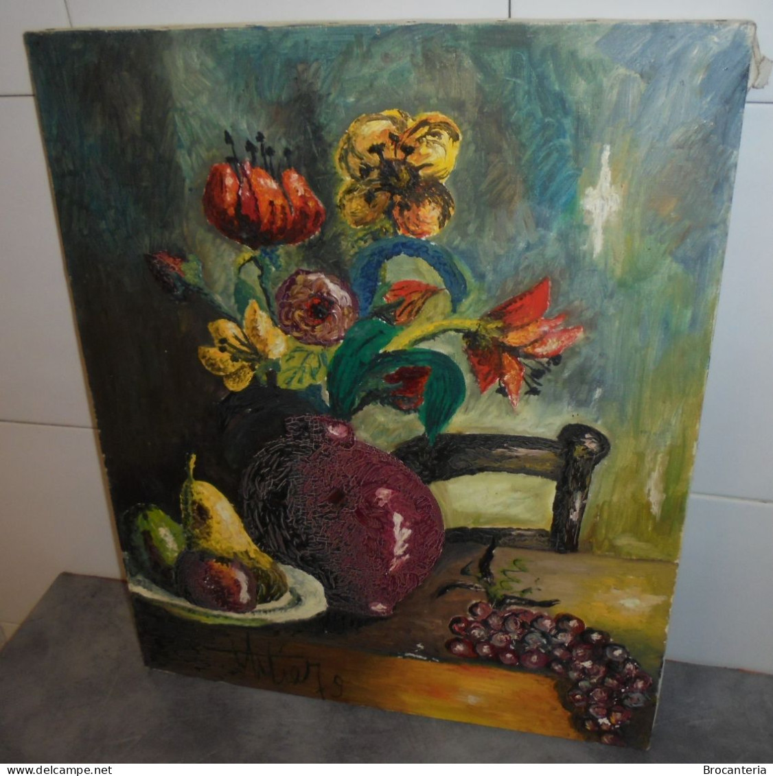 VINTAGE PEINTURE NATURE MORTE HST Signé 1979 - 46cm X 55cm - Huiles