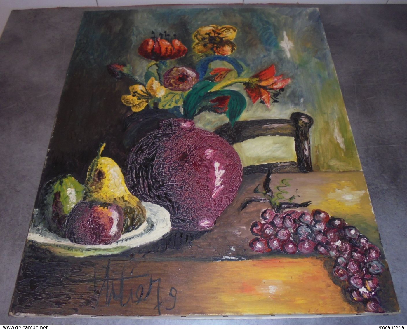 VINTAGE PEINTURE NATURE MORTE HST Signé 1979 - 46cm x 55cm