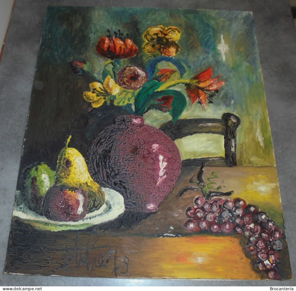 VINTAGE PEINTURE NATURE MORTE HST Signé 1979 - 46cm x 55cm