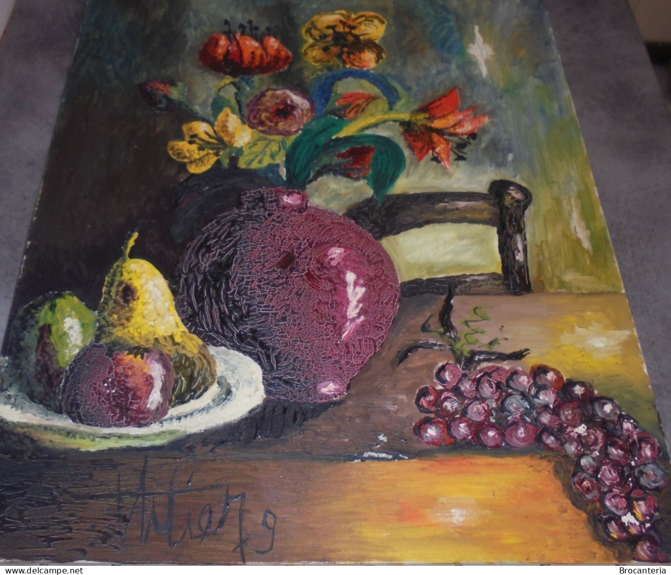 VINTAGE PEINTURE NATURE MORTE HST Signé 1979 - 46cm x 55cm