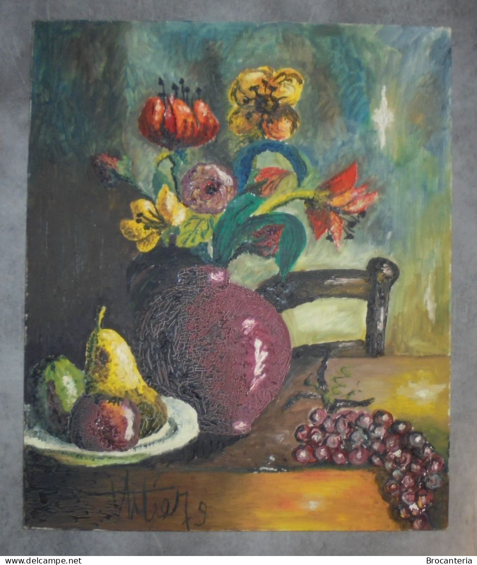 VINTAGE PEINTURE NATURE MORTE HST Signé 1979 - 46cm x 55cm