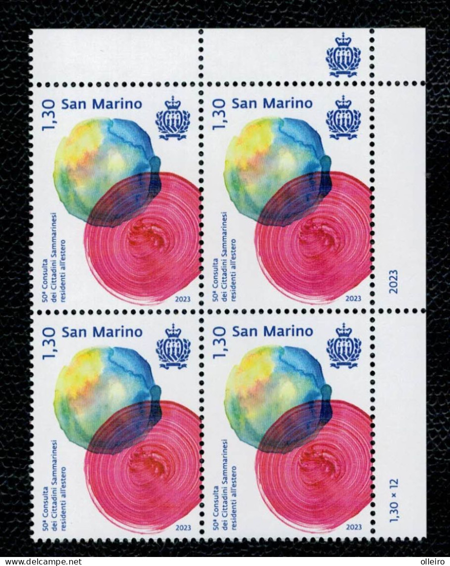 San Marino 2023 50a Consulta Dei Cittadini Sammarinesi Residenti All’estero 1v In Quartina Complete Set **MNH - Unused Stamps