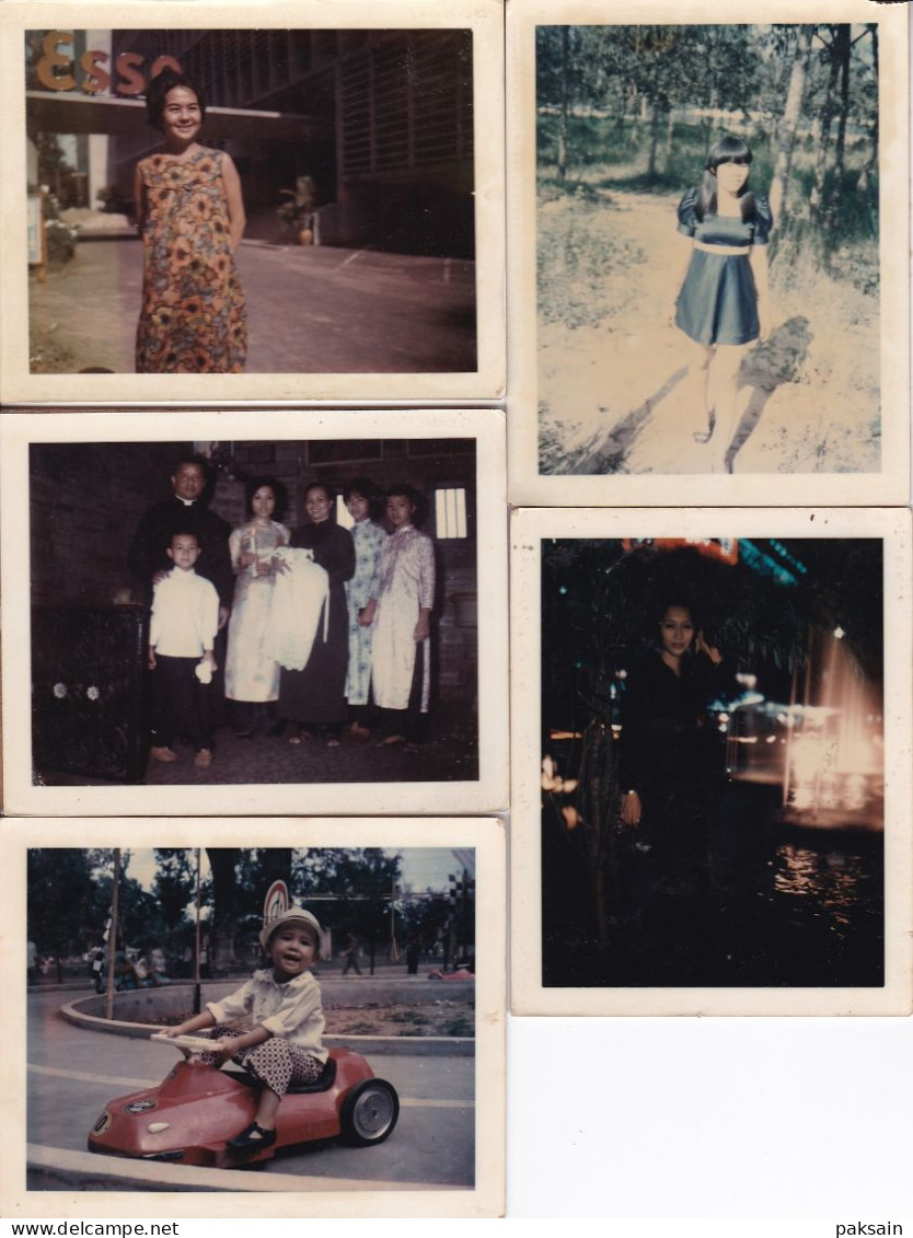 VIETNAM Lot 23 Photos Polaroïd Dancing Pin-up Guerre Enfant Voiture à Pédale Jouet Baptême Saigon Pagode Auto Camion - Asien