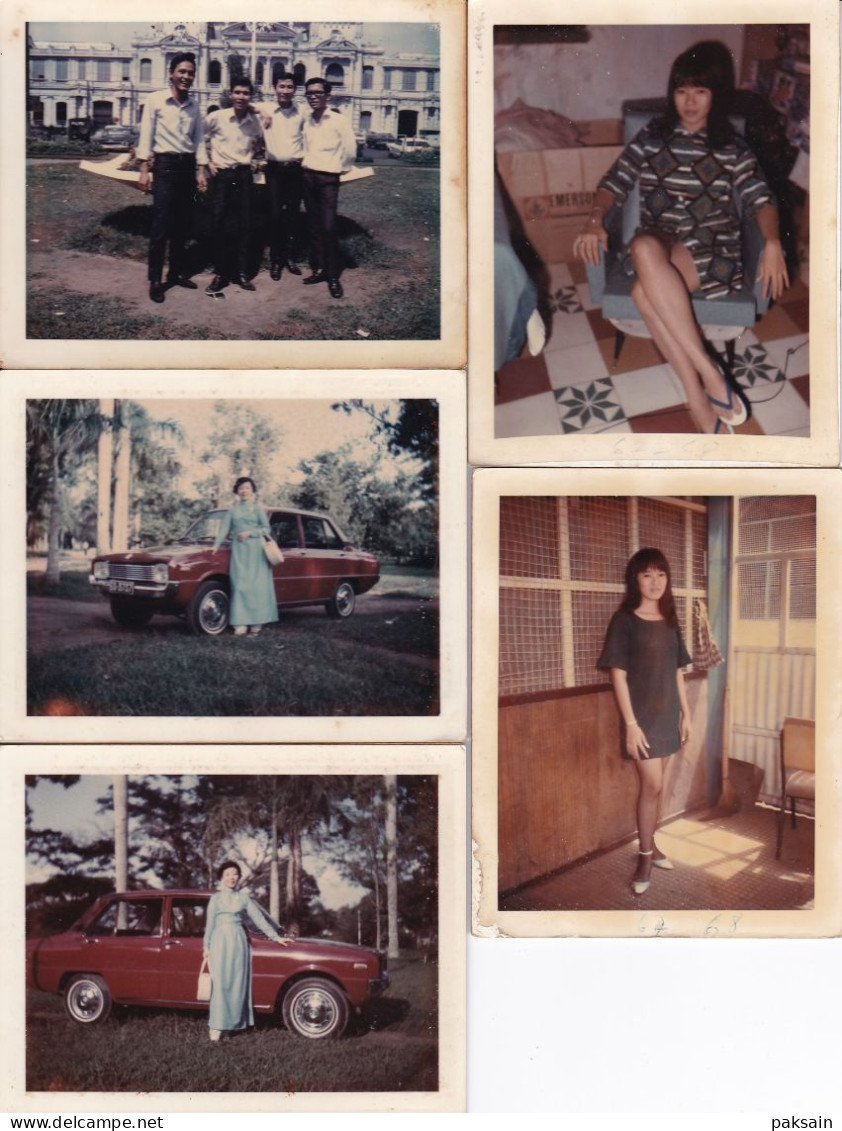 VIETNAM Lot 23 photos Polaroïd Dancing Pin-up guerre enfant voiture à pédale jouet baptême Saigon Pagode auto camion