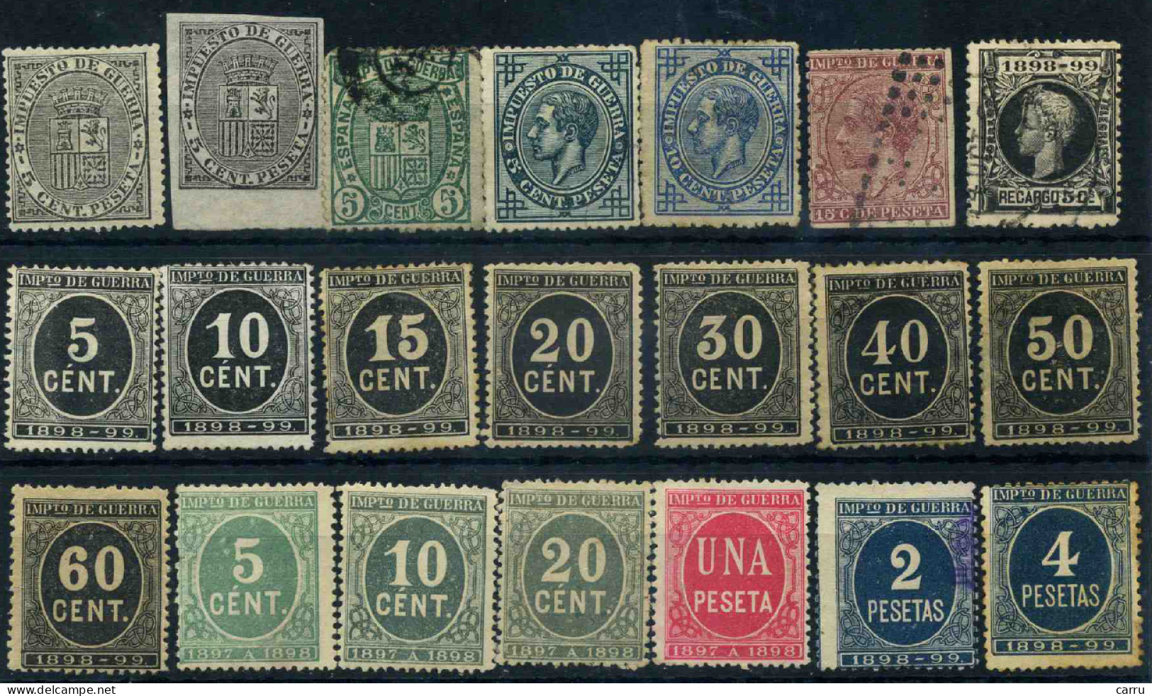 España - Lote De Sellos De Impuesto De Guerra 1874-1898 - Kriegssteuermarken