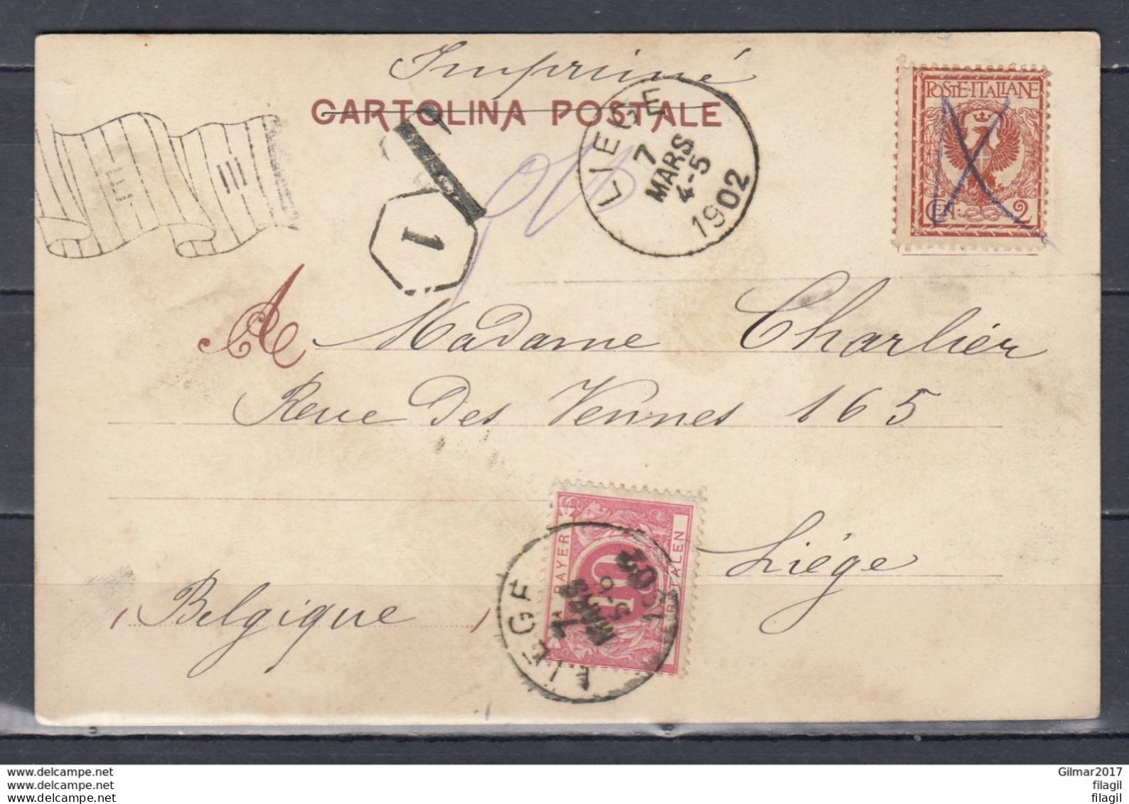 Postkaart Van Italie Naar Liege - Storia Postale