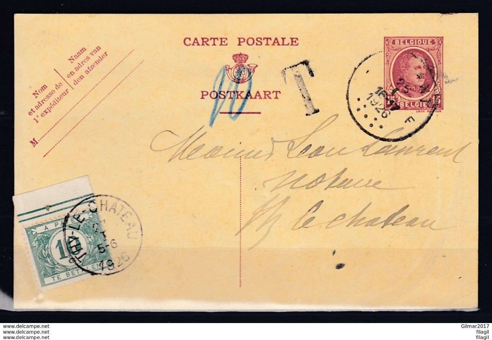 Postkaart Van Dinant Naar Thy-Le-Chateau Met Taksstempel - Brieven En Documenten