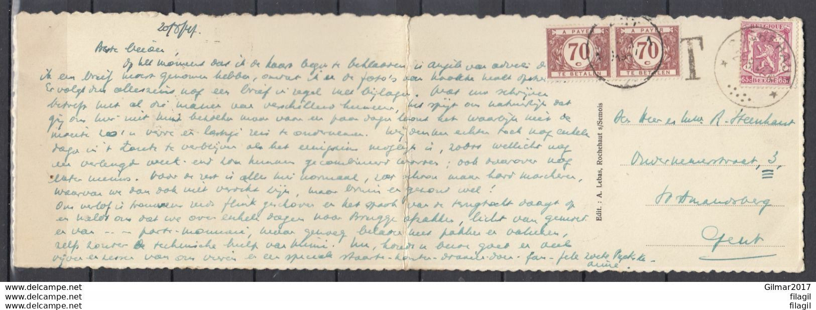 Postkaart Van Rochehaut (sterstempel) Naar Gent - Lettres & Documents