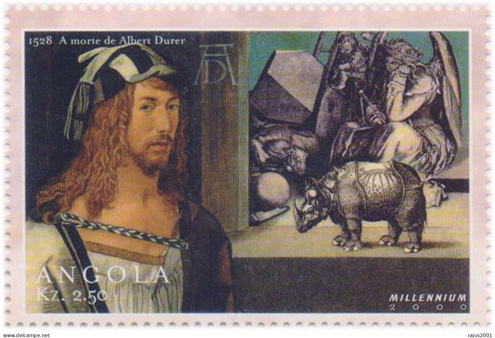 Death Of Albert Durer, German Painter, Mathematician, Mathematics, Art, Rhinoceros, Rhino, Animal, MNH Angola - Rhinocéros