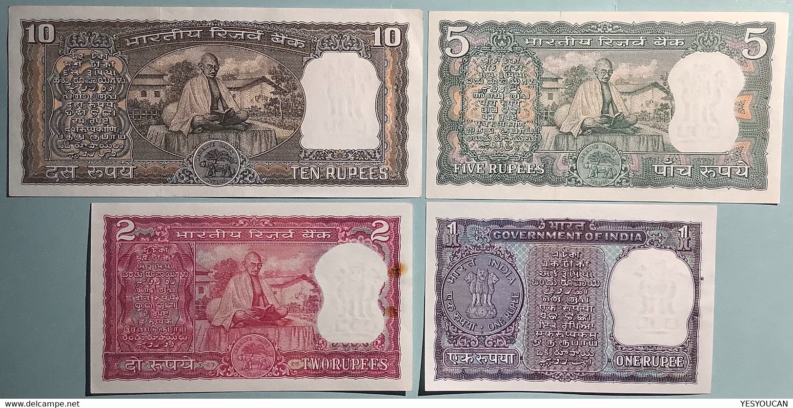 India 1969 1-2-5-10 Rupees UNC Commemorative Ghandi (1869-1948) Banknotes (Indes Billet Crypto Bitcoin - Indien