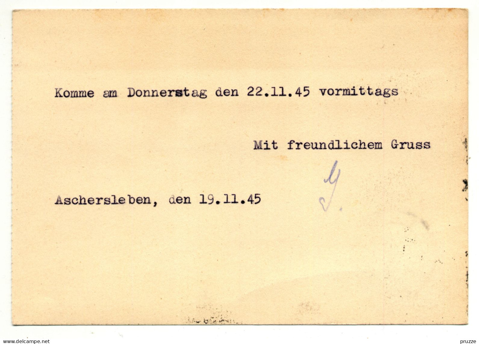 Firmen-Postkarte, H. Göldner Malereibetrieb, Aschersleben 1945 Nach Halle (Saale), Michel-Nr. 69 X - Entiers Postaux