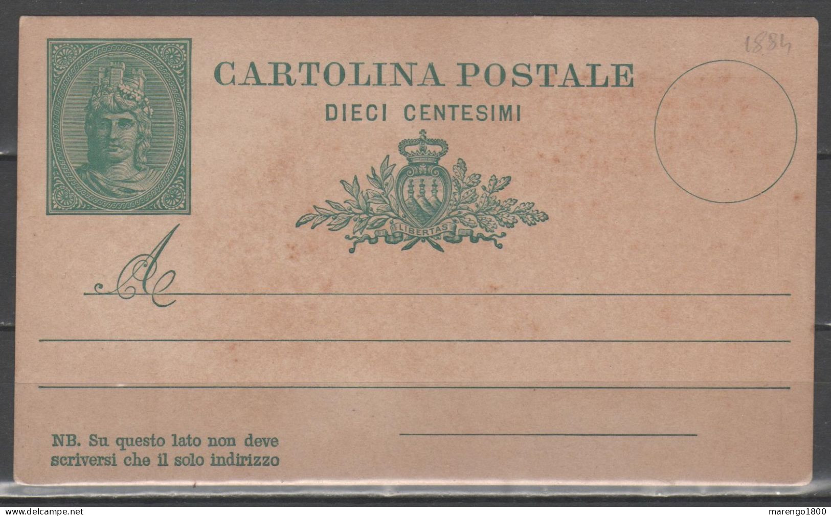 San Marino 1884 - Cartolina Postale 10 C. - Interi Postali