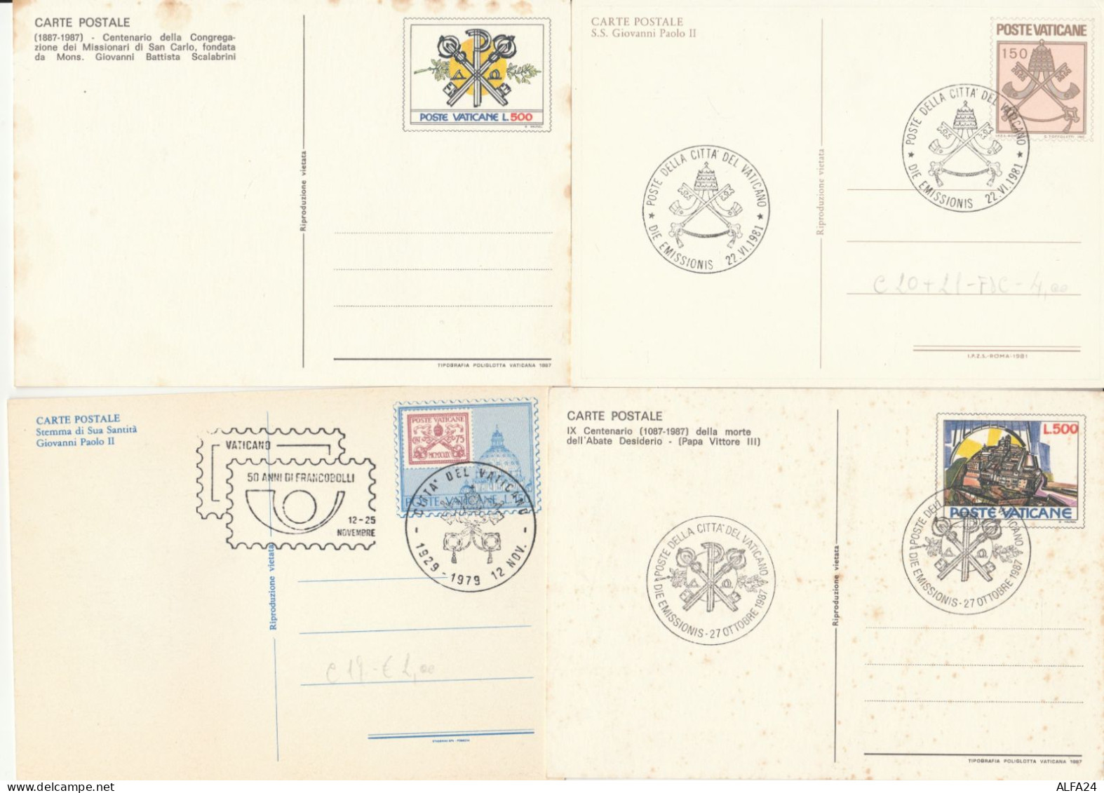 4 INTERI POSTALI VATICANO  (MX606 - Entiers Postaux