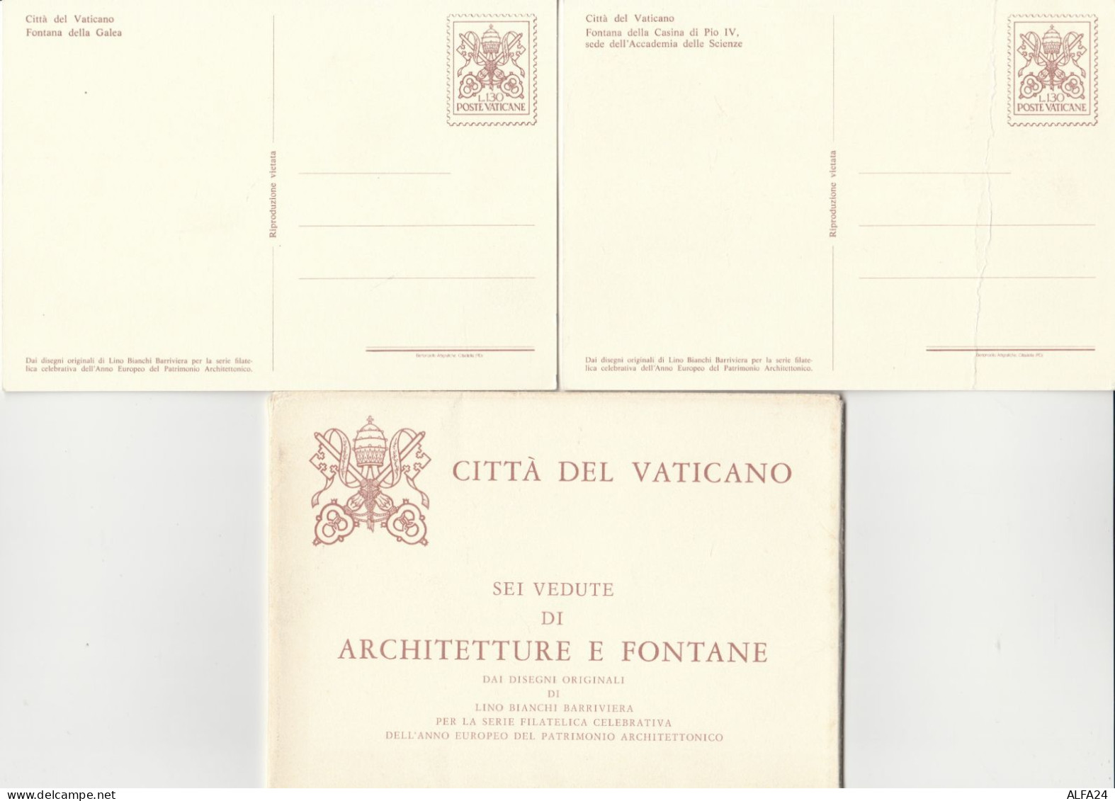 SERIE 6 INTERI POSTALI VATICANO NUOVI ARCHITETTURA E FONTANE (UNA PIEGATA) (MX575 - Entiers Postaux