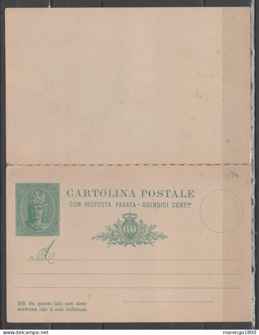 San Marino 1894 - Cartolina Postale 15 C. Con Risposta Pagata - Interi Postali