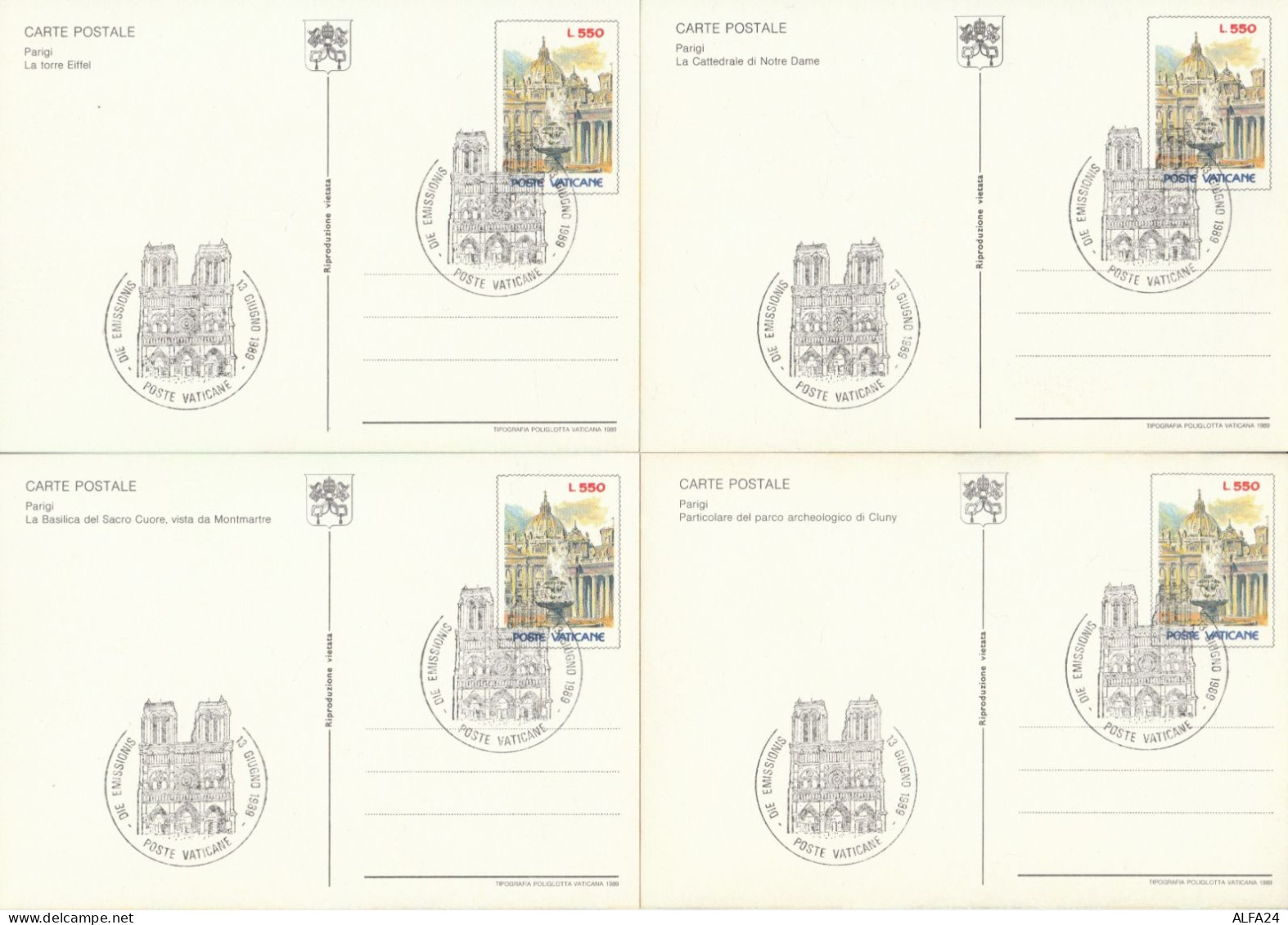 SERIE 4 INTERI POSTALI VATICANO FDC LA CITTA' DI PARIGI (MX456 - Entiers Postaux