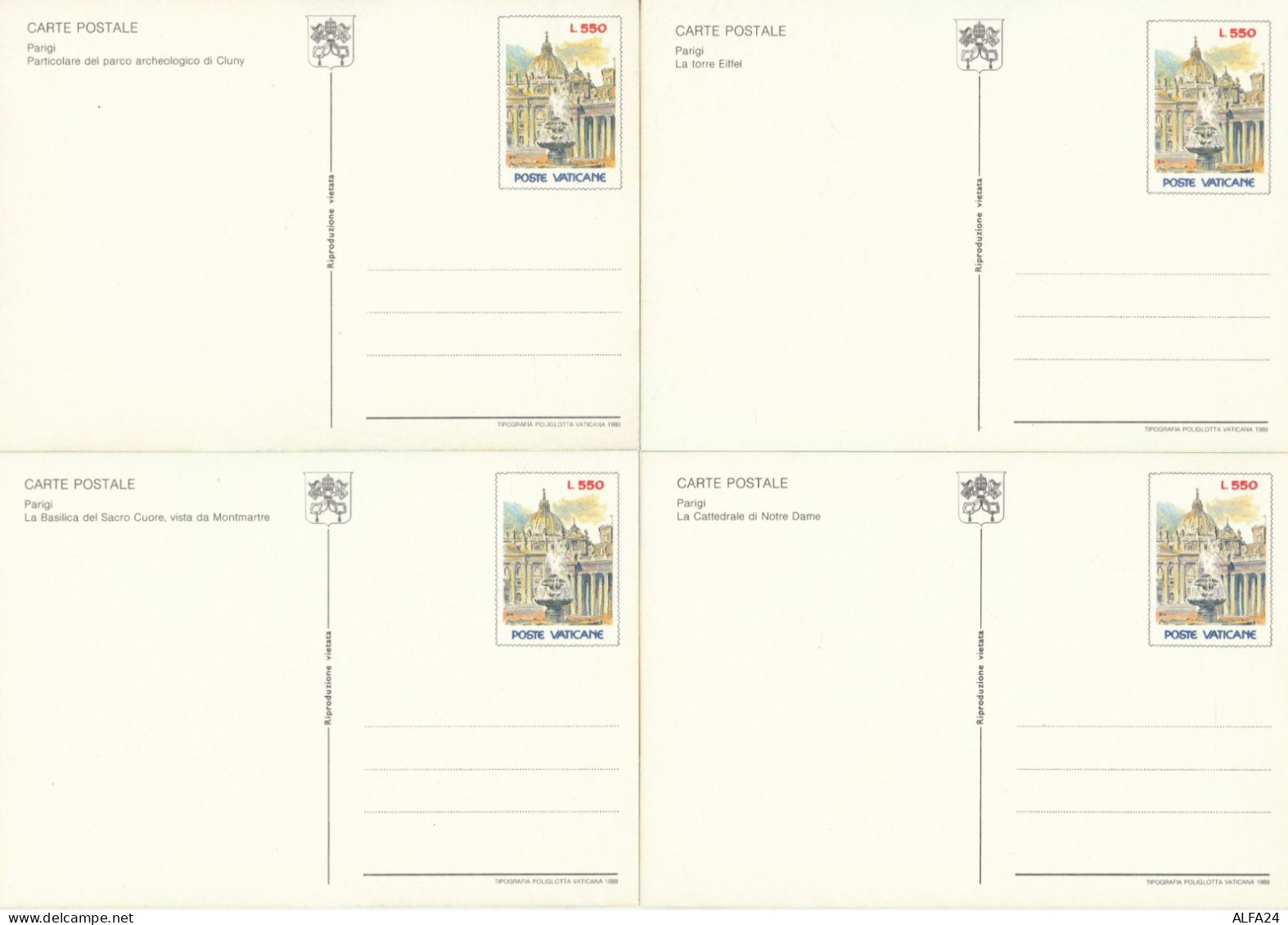 SERIE 4 INTERI POSTALI VATICANO NUOVI LA CITTA' DI PARIGI (MX450 - Postal Stationeries