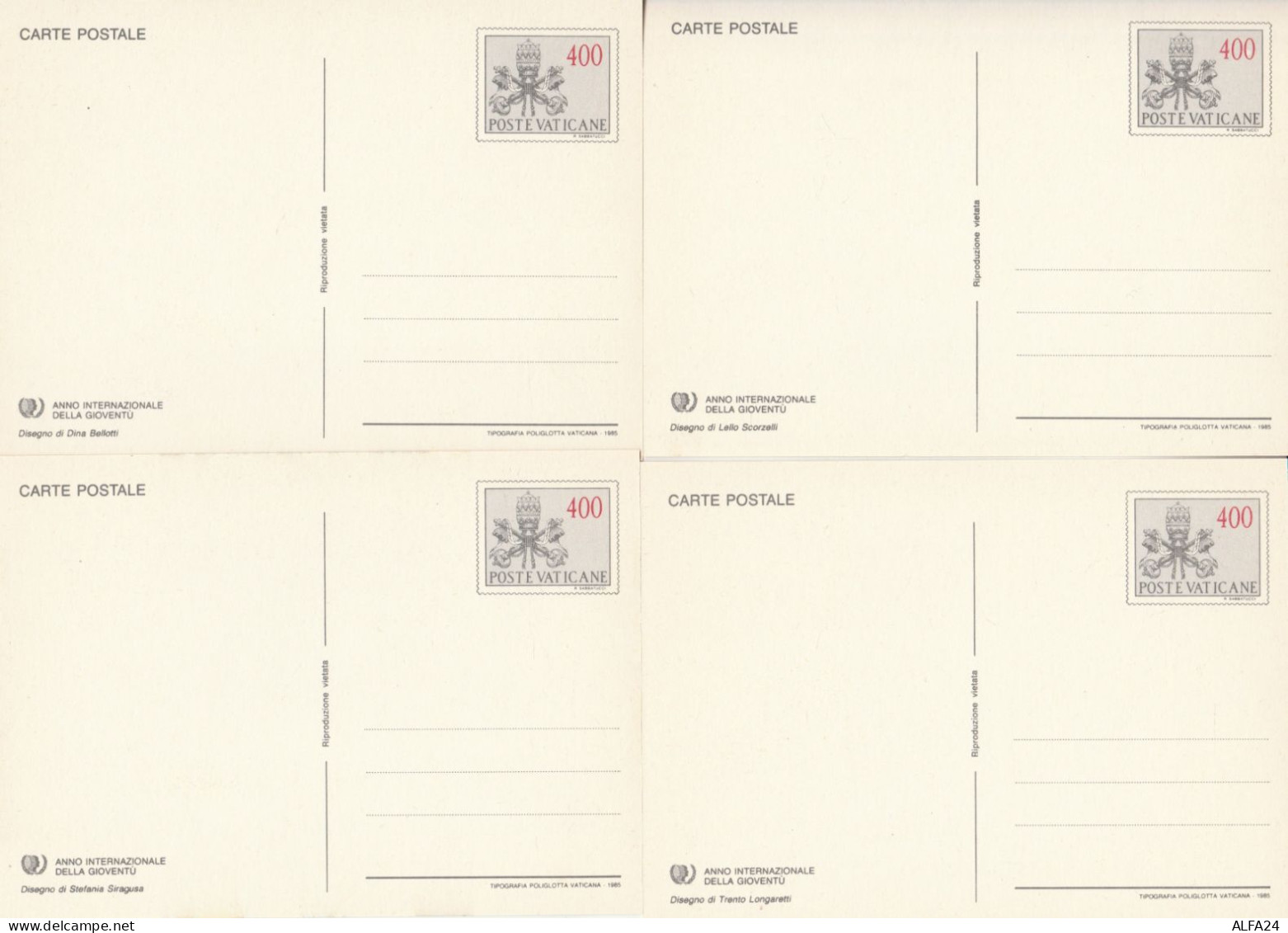 SERIE 4 INTERI POSTALI VATICANO NUOVI ANNO GIOVENTU 1985 (MX431 - Entiers Postaux