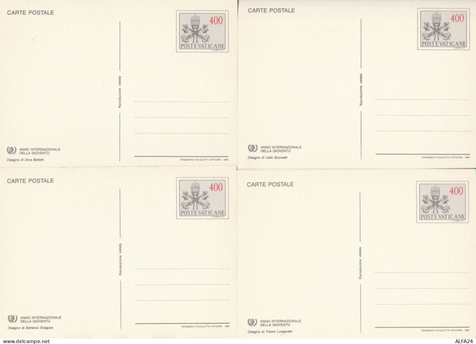 SERIE 4 INTERI POSTALI VATICANO NUOVI ANNO GIOVENTU 1985 (MX428 - Interi Postali