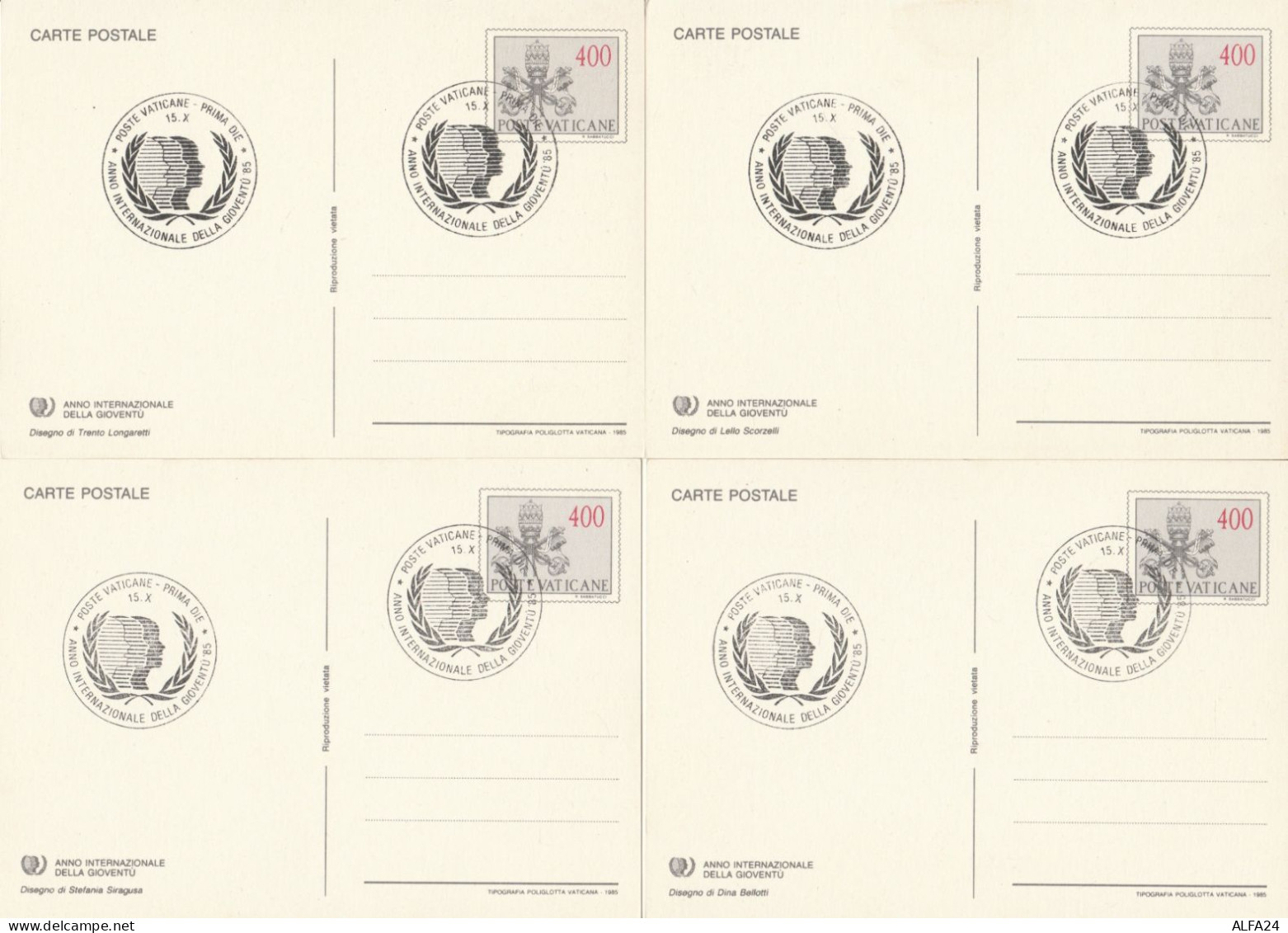 SERIE 4 INTERI POSTALI VATICANO FDC ANNO GIOVENTU 1985 (MX427 - Postwaardestukken