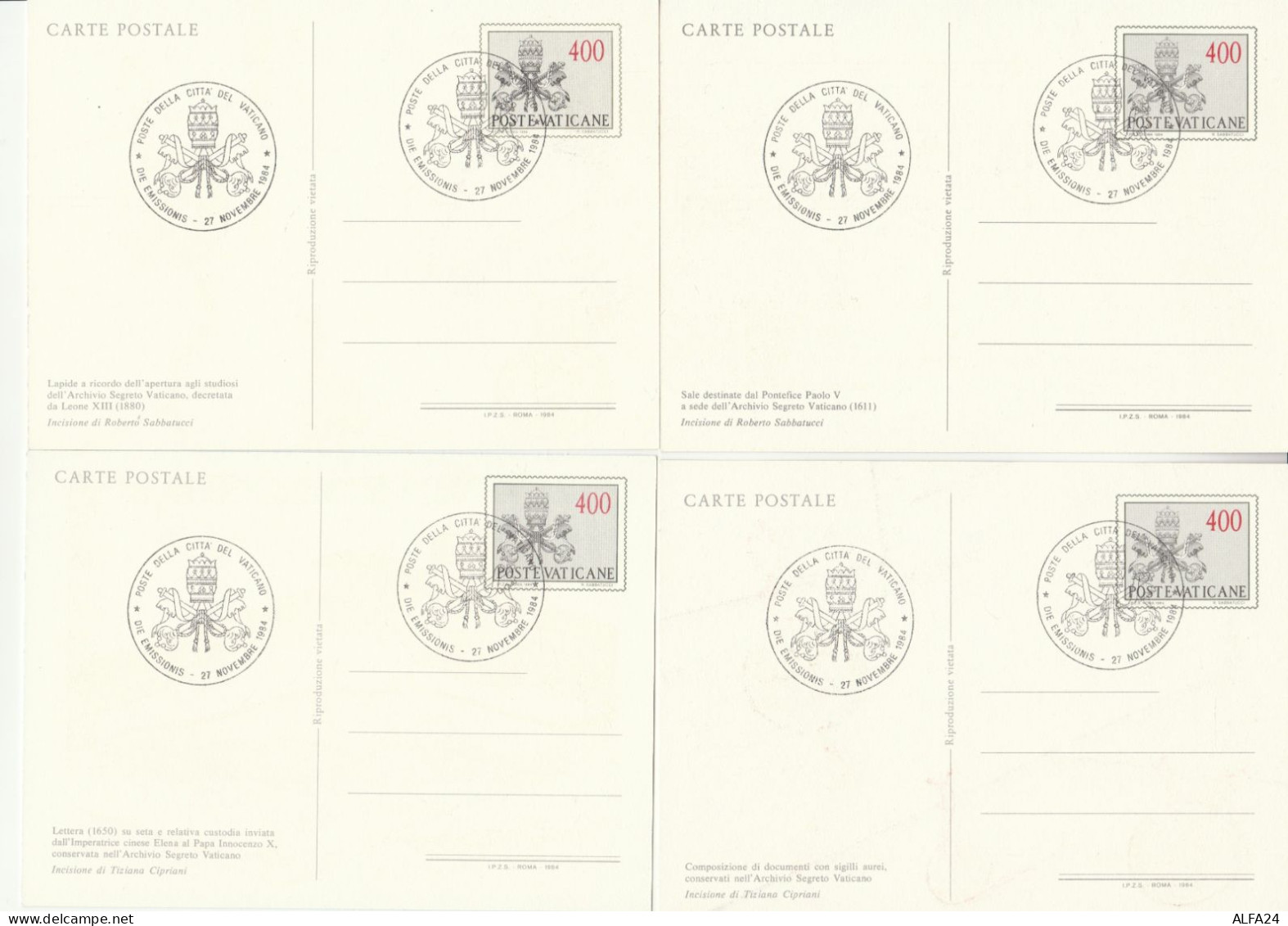 SERIE 5 INTERI POSTALI VATICANO FDC ARCHIVIO SEGRETO (MX333 - Interi Postali